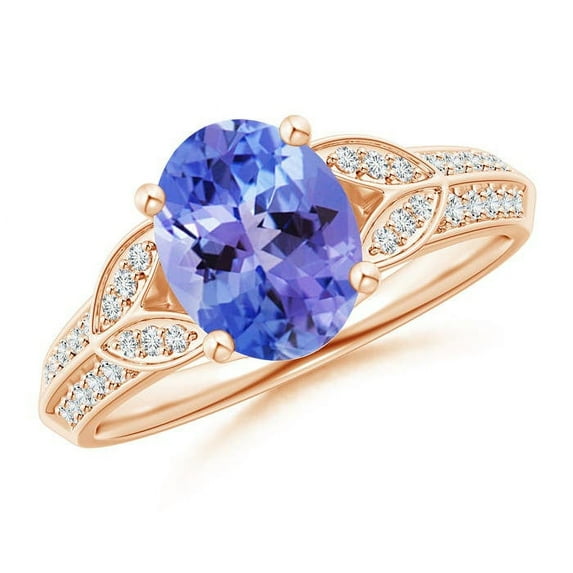ANGARA Natural Oval 1.9 ct Tanzanite Solitaire Ring with Pave Diamonds in 14K Rose Gold for Women (Size-9x7mm) | December Birthstone, Anniversary, Jewelry Gift for Women | Natural Tanzanite Ring