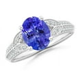 thumbnail image 1 of ANGARA Natural Oval 1.9 ct Tanzanite Solitaire Ring with Pave Diamonds in 14K White Gold for Women (Size-9x7mm) | December Birthstone, Anniversary, Jewelry Gift for Women | Natural Tanzanite Ring, 1 of 7