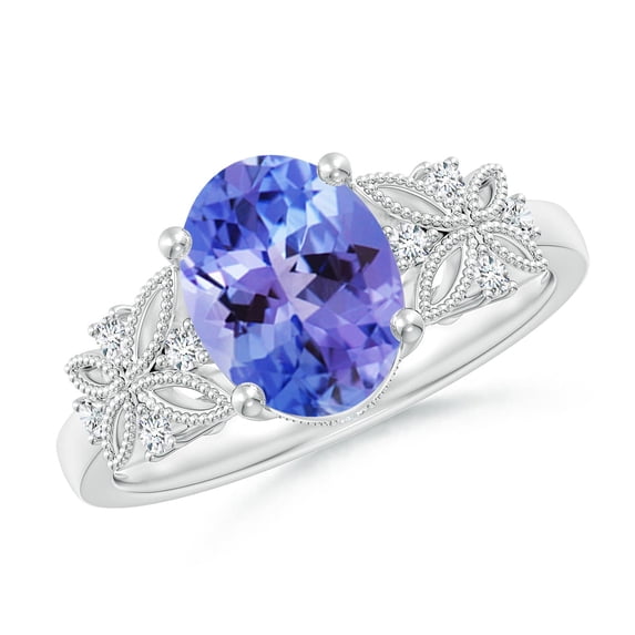 ANGARA Natural Vintage Style Oval 1.9 ct Tanzanite Ring with Diamonds in 14K White Gold for Women (Size-9x7mm) | December Birthstone, Anniversary, Jewelry Gift for Women | Natural Tanzanite Ring