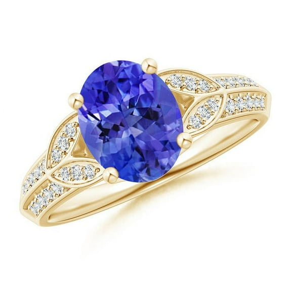 ANGARA Natural Oval 1.9 ct Tanzanite Solitaire Ring with Pave Diamonds in 14K Yellow Gold for Women (Size-9x7mm) | December Birthstone, Anniversary, Jewelry Gift for Women | Natural Tanzanite Ring