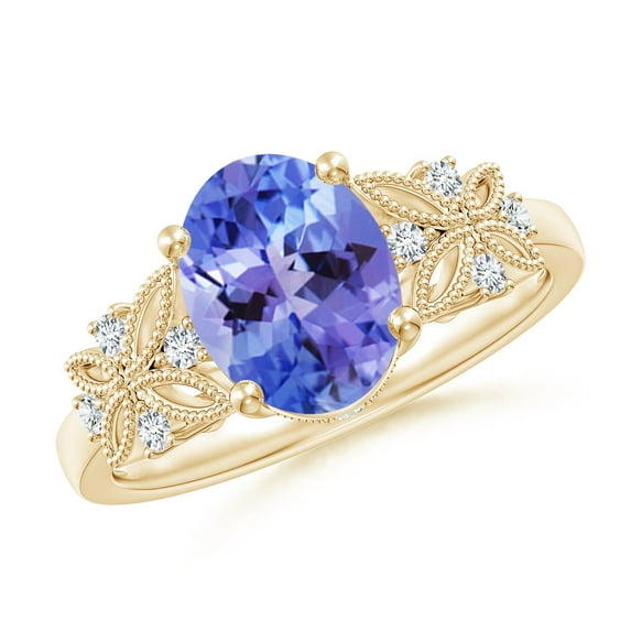 ANGARA Natural Vintage Style Oval 1.9 ct Tanzanite Ring with Diamonds in 14K Yellow Gold for Women (Size-9x7mm) | December Birthstone, Anniversary, Jewelry Gift for Women | Natural Tanzanite Ring