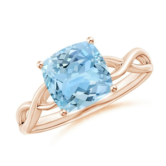 ANGARA Natural Claw-Set Cushion 1.95 ct Aquamarine Solitaire Engagement Ring in 14K Rose Gold for Women (Size-8mm) | March Birthstone, Anniversary, Jewelry Gift for Women | Natural Aquamarine Ring