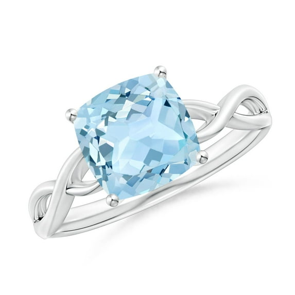 ANGARA Natural Claw-Set Cushion 1.95 ct Aquamarine Solitaire Engagement Ring in 14K White Gold for Women (Size-8mm) | March Birthstone, Anniversary, Jewelry Gift for Women | Natural Aquamarine Ring