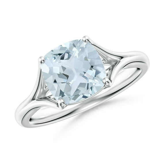 ANGARA Natural Solitaire 1.95 ct Aquamarine Split Shank Engagement Ring in 14K White Gold for Women (Size-8mm) | March Birthstone, Anniversary, Jewelry Gift for Women | Natural Aquamarine Ring