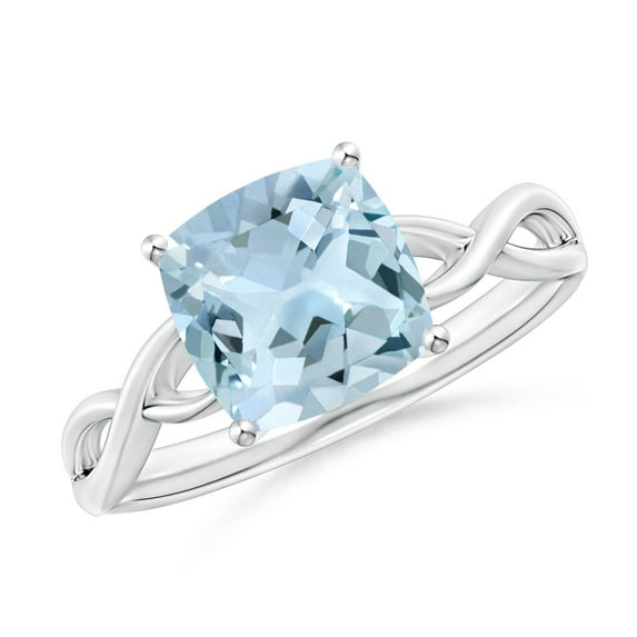 ANGARA Natural Claw-Set Cushion 1.95 ct Aquamarine Solitaire Engagement Ring in 14K White Gold for Women (Size-8mm) | March Birthstone, Anniversary, Jewelry Gift for Women | Natural Aquamarine Ring