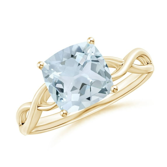 ANGARA Natural Claw-Set Cushion 1.95 ct Aquamarine Solitaire Engagement Ring in 14K Yellow Gold for Women (Size-8mm) | March Birthstone, Anniversary, Jewelry Gift for Women | Natural Aquamarine Ring