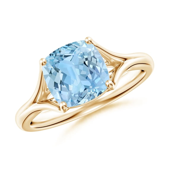 ANGARA Natural Solitaire 1.95 ct Aquamarine Split Shank Engagement Ring in 14K Yellow Gold for Women (Size-8mm) | March Birthstone, Anniversary, Jewelry Gift for Women | Natural Aquamarine Ring