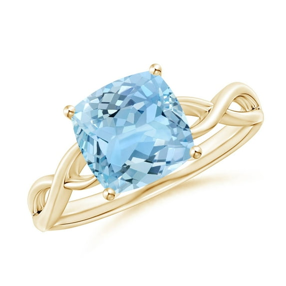 ANGARA Natural Claw-Set Cushion 1.95 ct Aquamarine Solitaire Engagement Ring in 14K Yellow Gold for Women (Size-8mm) | March Birthstone, Anniversary, Jewelry Gift for Women | Natural Aquamarine Ring