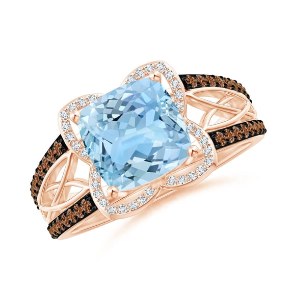 ANGARA Natural Cushion 1.95 ct Aquamarine Celtic Knot Cocktail Ring in 14K Rose Gold for Women (Size-8mm) | March Birthstone, Birthday, Anniversary, Jewelry Gift for Women | Natural Aquamarine Ring