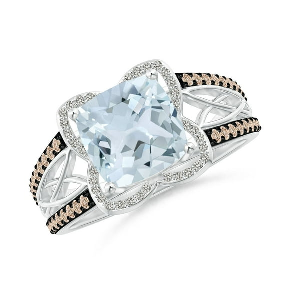 ANGARA Natural Cushion 1.95 ct Aquamarine Celtic Knot Cocktail Ring in 14K White Gold for Women (Size-8mm) | March Birthstone, Birthday, Anniversary, Jewelry Gift for Women | Natural Aquamarine Ring