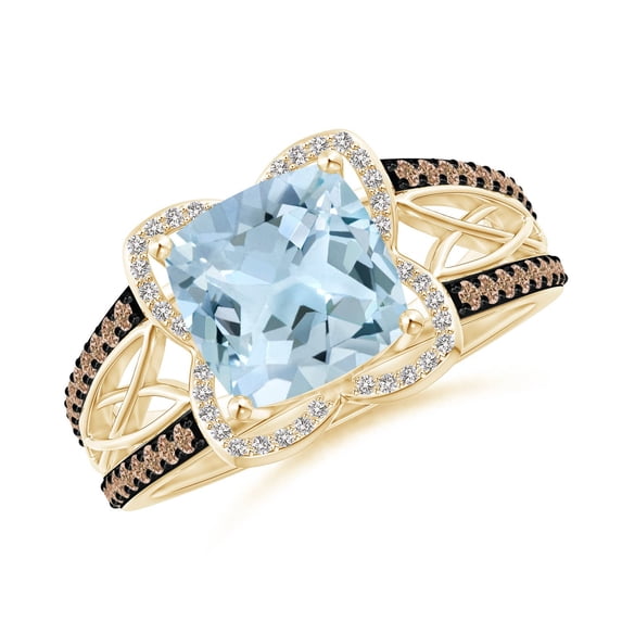 ANGARA Natural Cushion 1.95 ct Aquamarine Celtic Knot Cocktail Ring in 14K Yellow Gold for Women (Size-8mm) | March Birthstone, Birthday, Anniversary, Jewelry Gift for Women | Natural Aquamarine Ring
