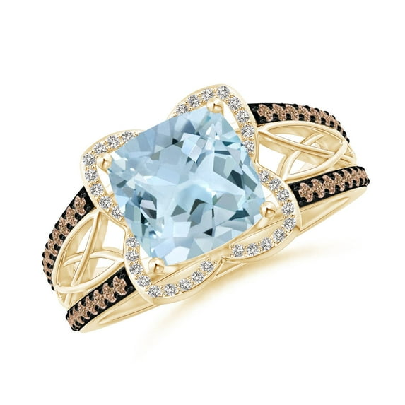 ANGARA Natural Cushion 1.95 ct Aquamarine Celtic Knot Cocktail Ring in 14K Yellow Gold for Women (Size-8mm) | March Birthstone, Birthday, Anniversary, Jewelry Gift for Women | Natural Aquamarine Ring