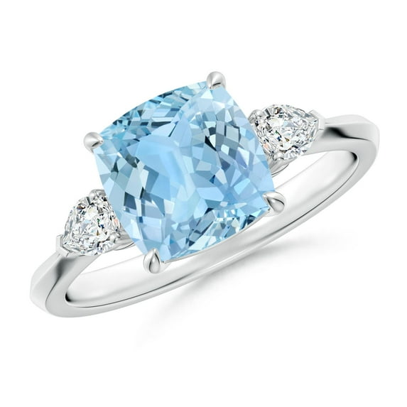 ANGARA Natural Cushion 1.95 ct Aquamarine & Diamond Engagement Ring in 925 Sterling Silver for Women (Size-8mm) | March Birthstone, Anniversary, Jewelry Gift for Women | Natural Aquamarine Ring