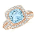 thumbnail image 1 of Angara Natural 1.95 Ct. Aquamarine with Diamond Halo Ring in 14K Rose Gold for Women (Ring Size: 12), 1 of 9