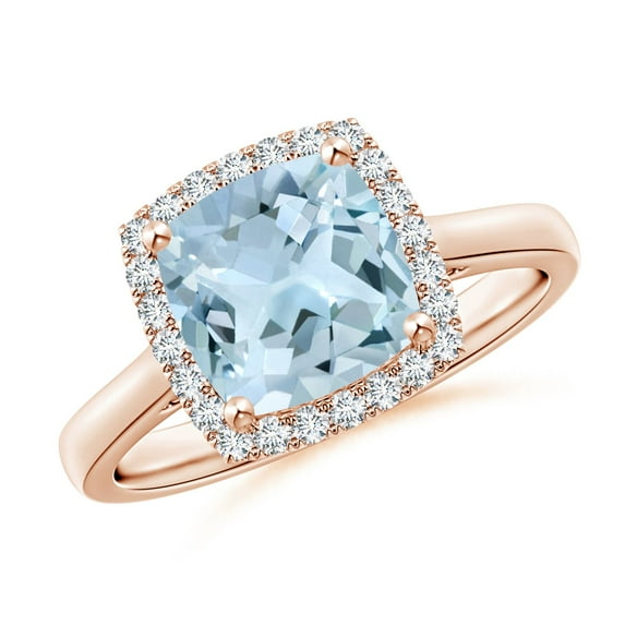 ANGARA Natural Classic Cushion 1.95 ct Aquamarine Halo Engagement Ring in 14K Rose Gold for Women (Size-8mm) | March Birthstone, Anniversary, Jewelry Gift for Women | Natural Aquamarine Ring