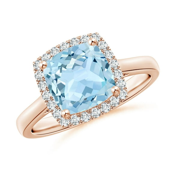 ANGARA Natural Classic Cushion 1.95 ct Aquamarine Halo Engagement Ring in 14K Rose Gold for Women (Size-8mm) | March Birthstone, Anniversary, Jewelry Gift for Women | Natural Aquamarine Ring