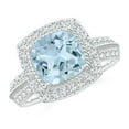 thumbnail image 1 of ANGARA Natural Twisted Rope Cushion 1.95 ct Aquamarine Halo Ring in 14K White Gold for Women (Size-8mm) | March Birthstone, Birthday, Anniversary, Jewelry Gift for Women | Natural Aquamarine Ring, 1 of 7