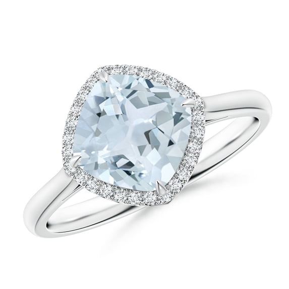 ANGARA Natural Claw-Set Cushion 1.95 ct Aquamarine Engagement Ring with Halo in 14K White Gold for Women (Size-8mm) | March Birthstone, Anniversary, Jewelry Gift for Women | Natural Aquamarine Ring