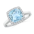 thumbnail image 1 of ANGARA Natural Classic Cushion 1.95 ct Aquamarine Halo Engagement Ring in 14K White Gold for Women (Size-8mm) | March Birthstone, Anniversary, Jewelry Gift for Women | Natural Aquamarine Ring, 1 of 9