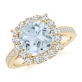 thumbnail image 1 of ANGARA Natural Cushion 1.95 ct Aquamarine Engagement Ring with Diamond Halo in 14K Yellow Gold for Women (Size-8mm) | March Birthstone, Anniversary, Jewelry Gift for Women | Natural Aquamarine Ring, 1 of 8