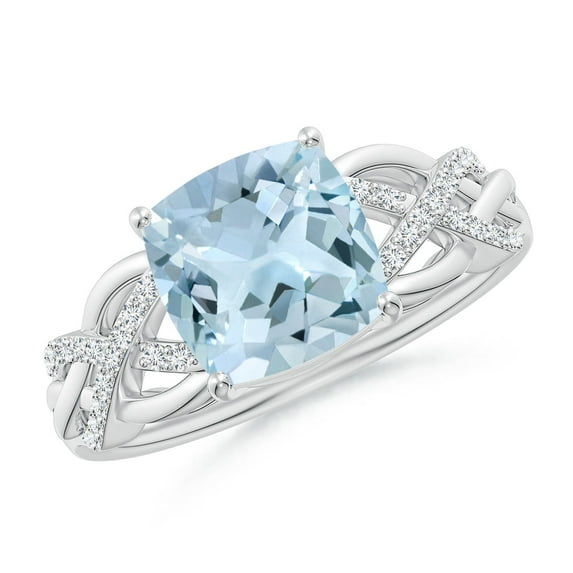 ANGARA Natural Criss Cross Shank Cushion 1.95 ct Aquamarine Engagement Ring in 14K White Gold for Women (Size-8mm) | March Birthstone, Anniversary, Jewelry Gift for Women | Natural Aquamarine Ring