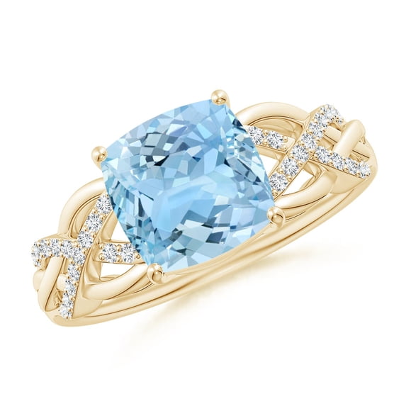ANGARA Natural Criss Cross Shank Cushion 1.95 ct Aquamarine Engagement Ring in 14K Yellow Gold for Women (Size-8mm) | March Birthstone, Anniversary, Jewelry Gift for Women | Natural Aquamarine Ring