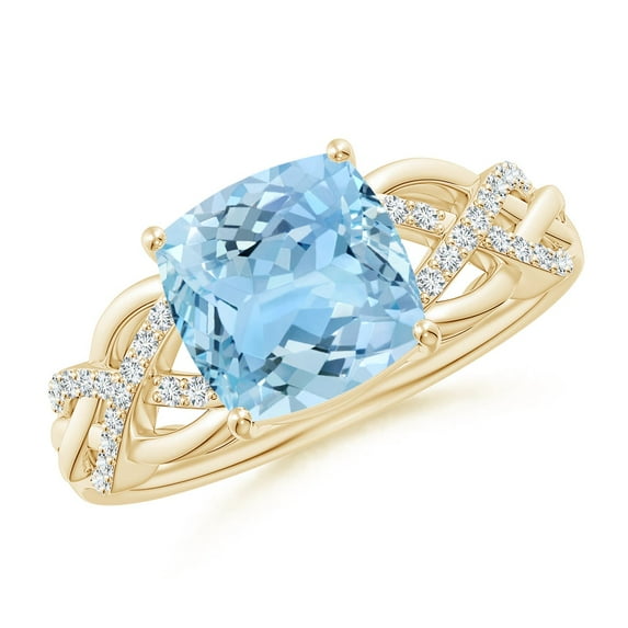 ANGARA Natural Criss Cross Shank Cushion 1.95 ct Aquamarine Engagement Ring in 14K Yellow Gold for Women (Size-8mm) | March Birthstone, Anniversary, Jewelry Gift for Women | Natural Aquamarine Ring