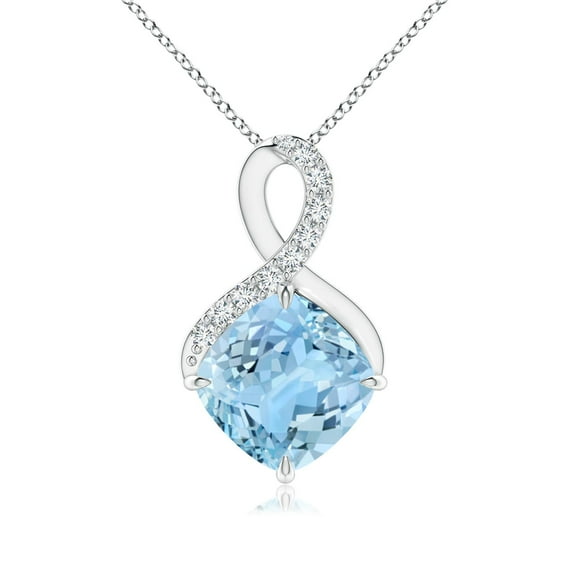 ANGARA Natural Claw-Set 1.95 ct Aquamarine Infinity Pendant with Diamonds in 14K White Gold for Women (Size-8mm) | March Birthstone, Anniversary, Jewelry Gift for Women | Natural Aquamarine Necklace