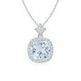 thumbnail image 1 of ANGARA Natural Vintage Inspired Cushion 1.95 ct Aquamarine Halo Pendant in 14K White Gold for Women (Size-8mm) | March Birthstone, Anniversary, Jewelry Gift for Women | Natural Aquamarine Necklace, 1 of 8