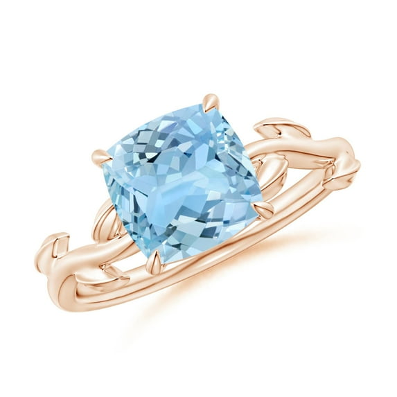 ANGARA Natural Nature Inspired Cushion 1.95 ct Aquamarine Ring in 14K Rose Gold for Women (Size-8mm) | March Birthstone, Birthday, Anniversary, Jewelry Gift for Women | Natural Aquamarine Ring