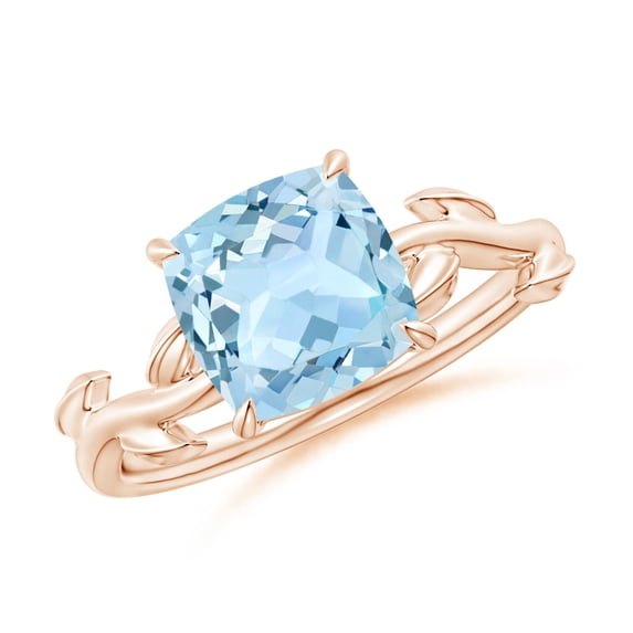 ANGARA Natural Nature Inspired Cushion 1.95 ct Aquamarine Ring in 14K Rose Gold for Women (Size-8mm) | March Birthstone, Birthday, Anniversary, Jewelry Gift for Women | Natural Aquamarine Ring