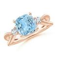 thumbnail image 1 of ANGARA Natural Cushion 1.95 ct Aquamarine Split Shank Ring with Rope Detailing in 14K Rose Gold for Women (Size-8mm) | March Birthstone, Anniversary, Jewelry Gift for Women | Natural Aquamarine Ring, 1 of 9