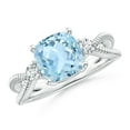 thumbnail image 1 of ANGARA Natural Cushion 1.95 ct Aquamarine Split Shank Ring with Rope Detailing in 14K White Gold for Women (Size-8mm) | March Birthstone, Anniversary, Jewelry Gift for Women | Natural Aquamarine Ring, 1 of 7