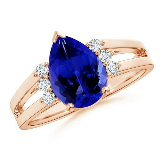 Angara Natural 1.95 Ct. Tanzanite with Diamond Classic Ring in 14K Rose Gold for Women (Ring Size: 11.5)