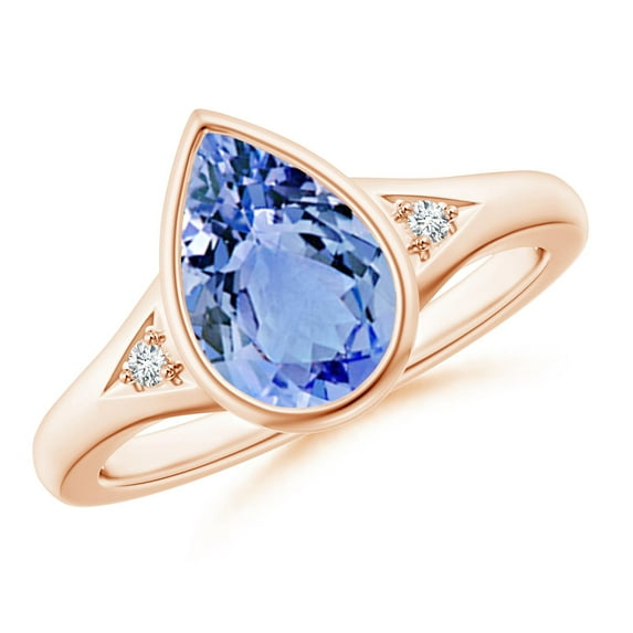ANGARA Natural Bezel-Set Pear-Shaped 1.95 ct Tanzanite Ring with Diamonds in 14K Rose Gold for Women (Size-10x7mm) | December Birthstone, Anniversary, Jewelry Gift for Women | Natural Tanzanite Ring