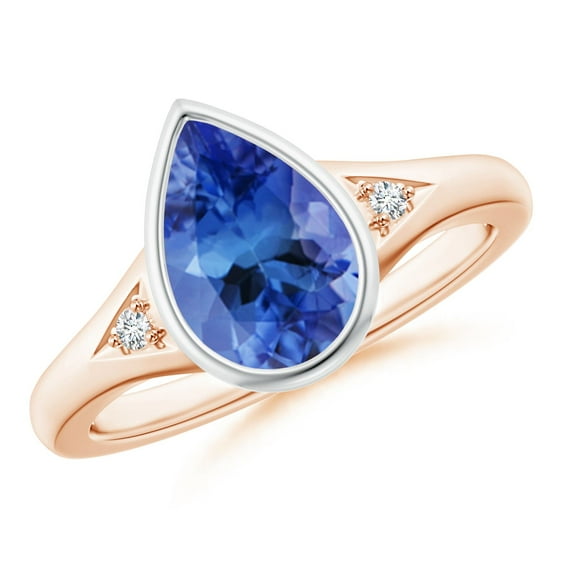 ANGARA Natural Pear-Shaped 1.95 ct Tanzanite Ring with Diamonds in 14K Rose & White Gold for Women (Size-10x7mm) | December Birthstone, Anniversary, Jewelry Gift for Women | Natural Tanzanite Ring