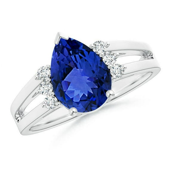 ANGARA Natural Pear 1.95 ct Tanzanite Ring with Triple Diamond Accents in 14K White Gold for Women (Size-10x7mm) | December Birthstone, Anniversary, Jewelry Gift for Women | Natural Tanzanite Ring