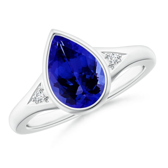 ANGARA Natural Pear-Shaped 1.95 ct Tanzanite Ring with Diamonds in 925 Sterling Silver for Women (Size-10x7mm) | December Birthstone, Anniversary, Jewelry Gift for Women | Natural Tanzanite Ring