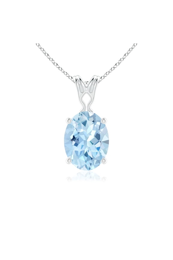 Natural 1 Ct. Aquamarine Solitaire Pendant Necklace in 14K White Gold for Women with 18 Inches Chain