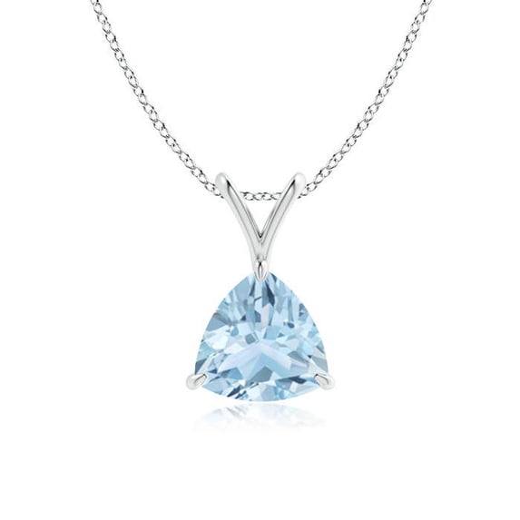 ANGARA Natural Claw-Set Trillion 1 ct Aquamarine V-Bale Pendant in 14K White Gold for Women (Size-7mm) | March Birthstone, Birthday, Anniversary, Jewelry Gift for Women | Natural Aquamarine Necklace