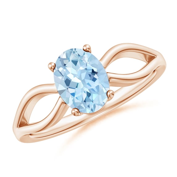 1 Carats Prong-Set Solitaire Aquamarine Split Shank Ring in 14K Rose Gold (8x6mm Aquamarine) - SR0175AQ-RG-AAA-8x6-5.5