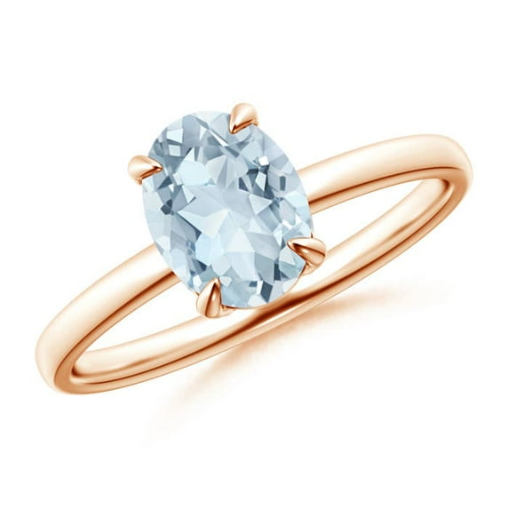 ANGARA Natural Claw-Set Oval 1 ct Aquamarine Solitaire Engagement Ring in 14K Rose Gold for Women (Size-8x6mm) | March Birthstone, Anniversary, Jewelry Gift for Women | Natural Aquamarine Ring