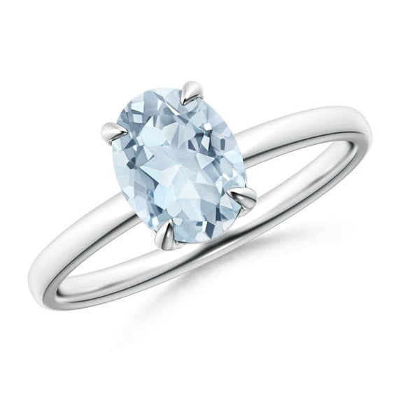 ANGARA Natural Claw-Set Oval 1 ct Aquamarine Solitaire Engagement Ring in 14K White Gold for Women (Size-8x6mm) | March Birthstone, Anniversary, Jewelry Gift for Women | Natural Aquamarine Ring