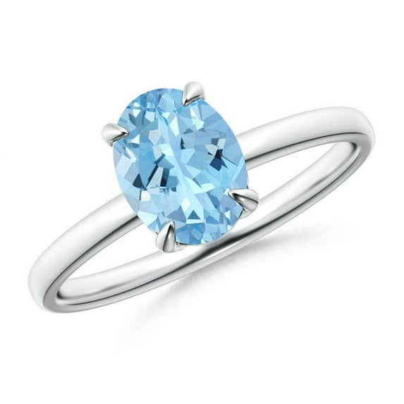 ANGARA Natural Claw-Set Oval 1 ct Aquamarine Solitaire Engagement Ring in 14K White Gold for Women (Size-8x6mm) | March Birthstone, Anniversary, Jewelry Gift for Women | Natural Aquamarine Ring