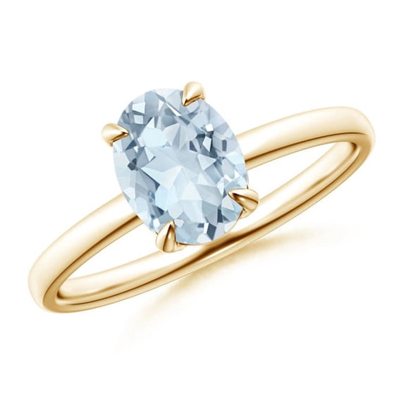 Angara Natural 1 Ct. Aquamarine Solitaire Ring in 14K Yellow Gold for Women (Ring Size: 11.5)