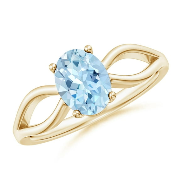 1 Carats Prong-Set Solitaire Aquamarine Split Shank Ring in 14K Yellow Gold (8x6mm Aquamarine) - SR0175AQ-YG-AAA-8x6-8.5
