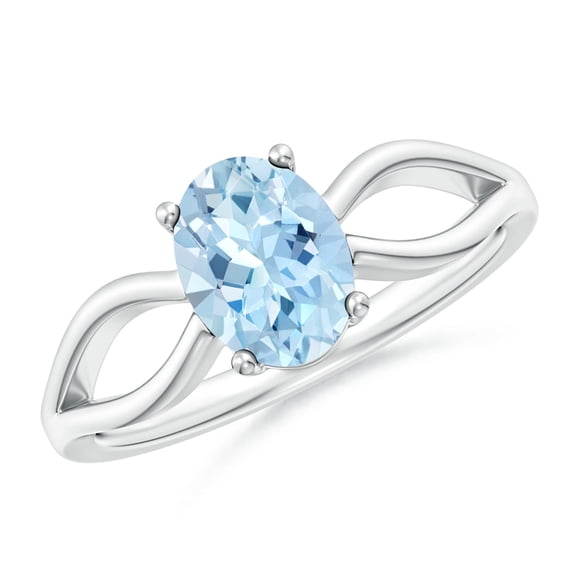 1 Carats Prong-Set Solitaire Aquamarine Split Shank Ring in Silver (8x6mm Aquamarine) - SR0175AQ-SL-AAA-8x6-10.5