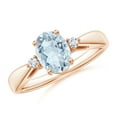 thumbnail image 1 of ANGARA Natural Tapered Shank 1 ct Aquamarine Ring with Diamond Accents in 14K Rose Gold for Women (Size-8x6mm) | March Birthstone, Anniversary, Jewelry Gift for Women | Natural Aquamarine Ring, 1 of 9