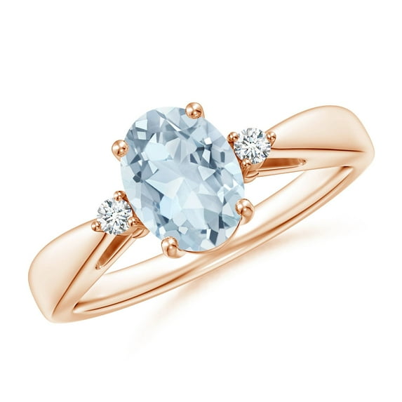 ANGARA Natural Tapered Shank 1 ct Aquamarine Ring with Diamond Accents in 14K Rose Gold for Women (Size-8x6mm) | March Birthstone, Anniversary, Jewelry Gift for Women | Natural Aquamarine Ring