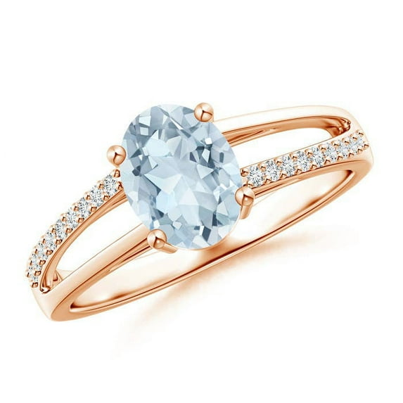 Angara Natural 1 Ct. Aquamarine with Diamond Classic Ring in 14K Rose Gold for Women (Ring Size: 12)